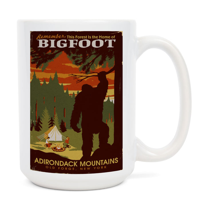 Old Forge, New York, Adirondack Mountains, Home of Bigfoot, Lantern Press Artwork, Ceramic Mug