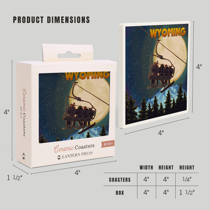 Wyoming, Ski Lift and Full Moon, Snowboarder, Coasters