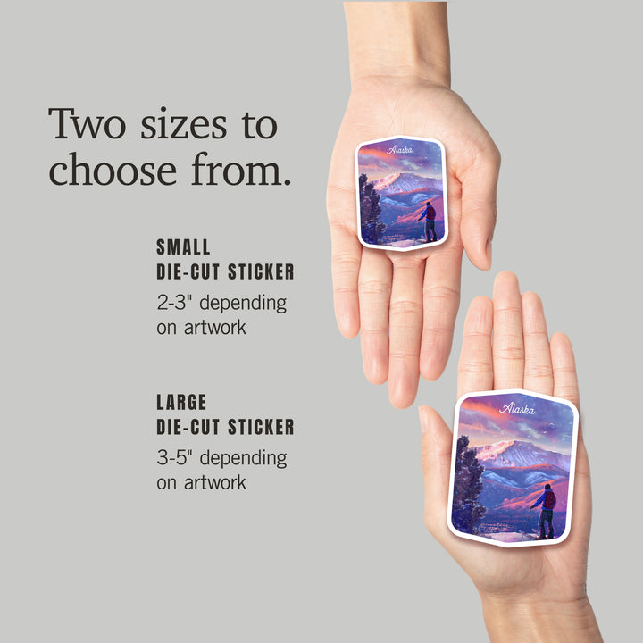 Alaska, Watercolor Study, Purple Skies, Ski View, Vinyl Sticker