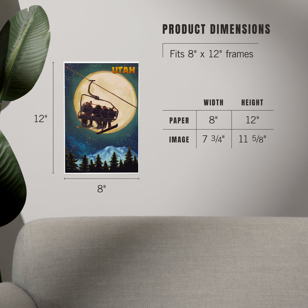 Utah, Ski Lift and Full Moon, Snowboarder, Art & Giclee Prints