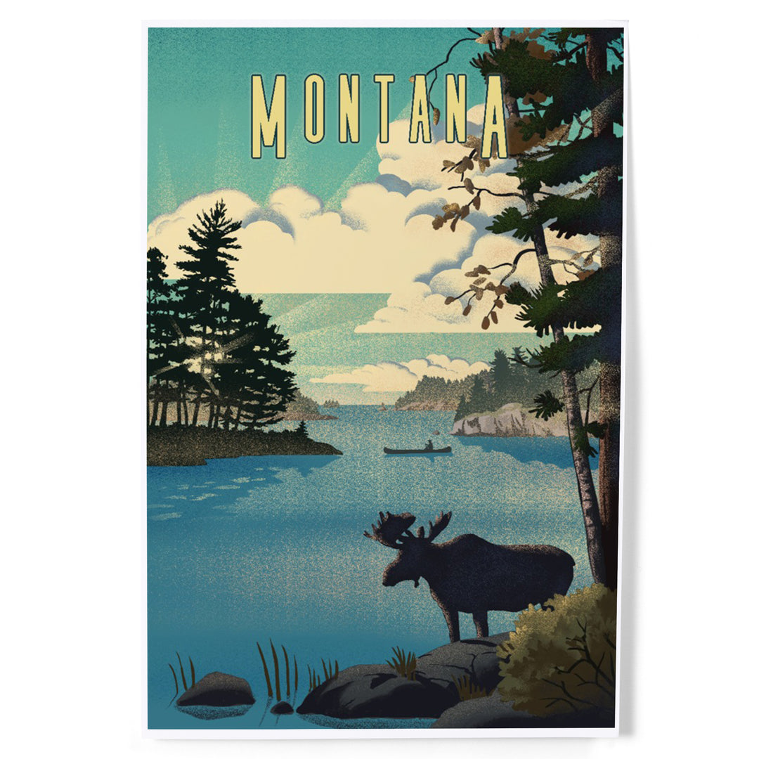 Montana, Moose and Lake, Lithograph, Art & Giclee Prints