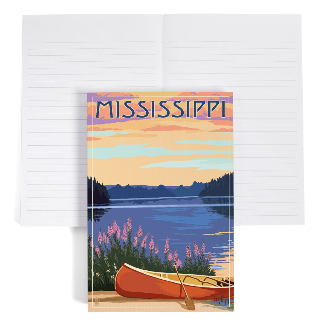 Lined 6x9 Journal, Mississippi, Canoe and Lake, Lay Flat, 193 Pages, FSC paper