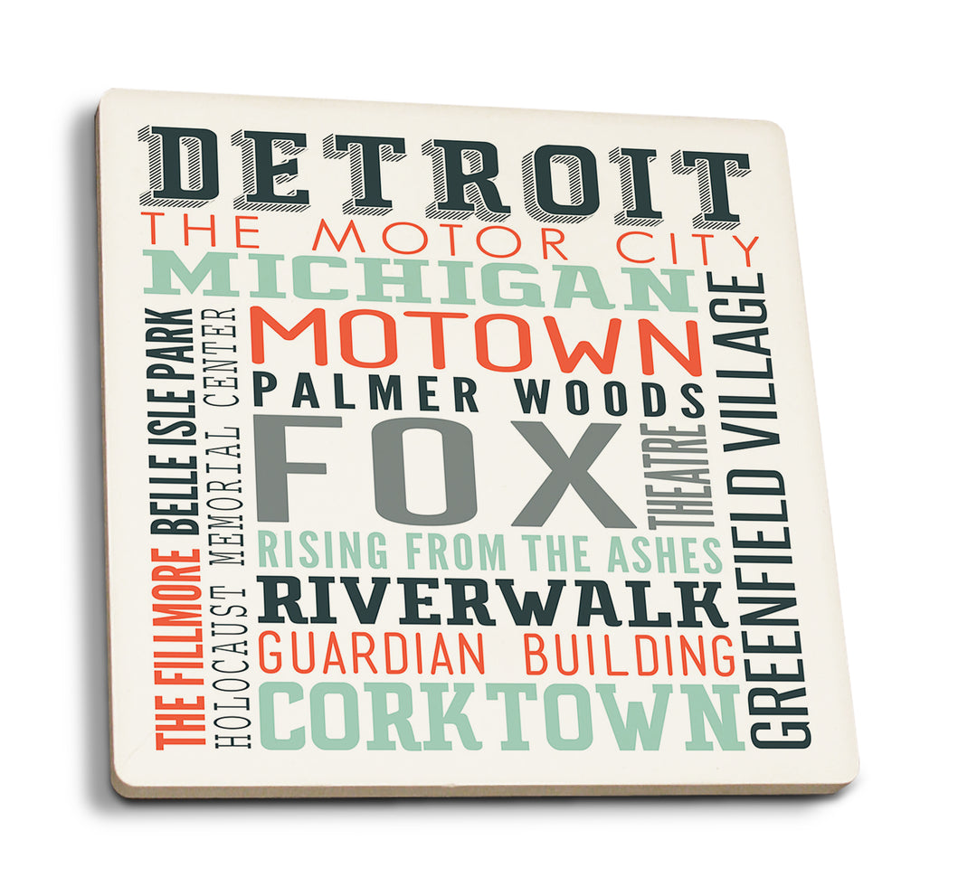 Detroit, Michigan, Typography, Coaster Set