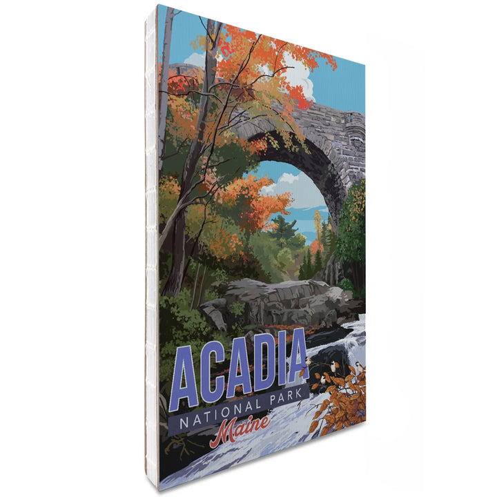 Lined 6x9 Journal, Acadia National Park, Maine, Stone Bridge Illustration, Lay Flat, 193 Pages, FSC paper