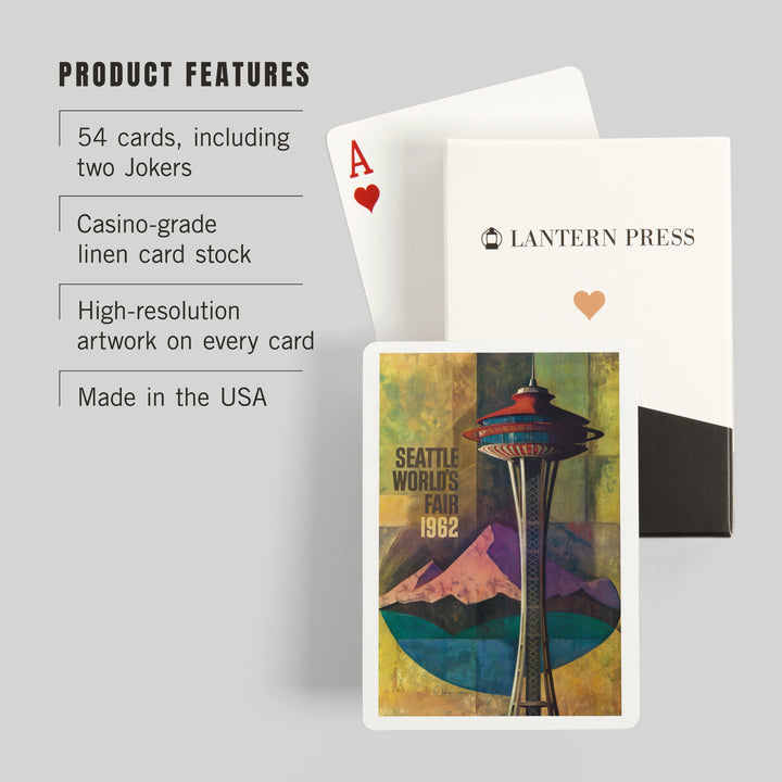 Playing Cards, Seattle, Washington, Space Needle World's Fair, Vintage Travel Poster, 52 Card Deck with Jokers in Box, Unique Art