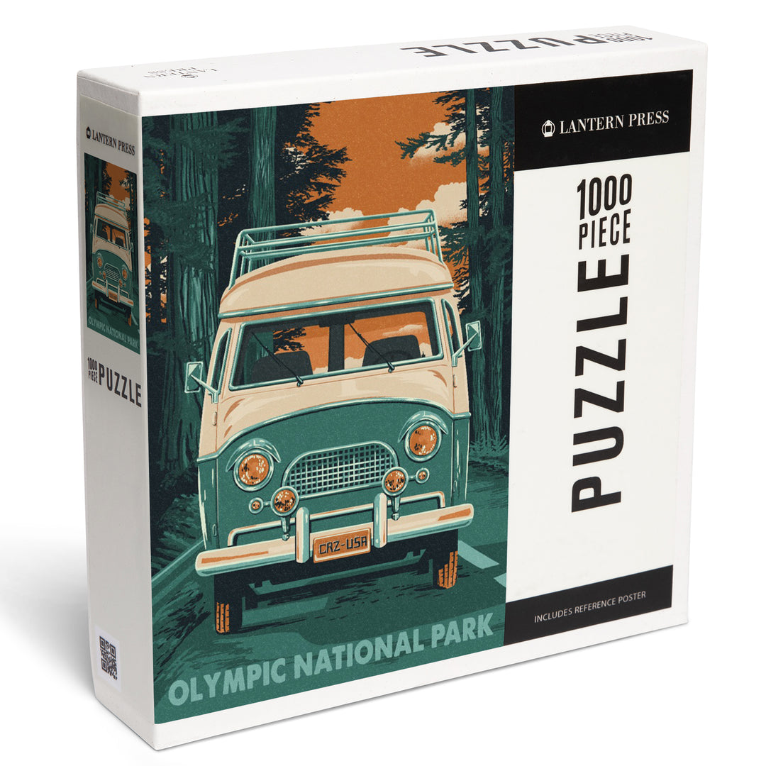 Olympic National Park, Letterpress, Camper Van, Jigsaw Puzzle