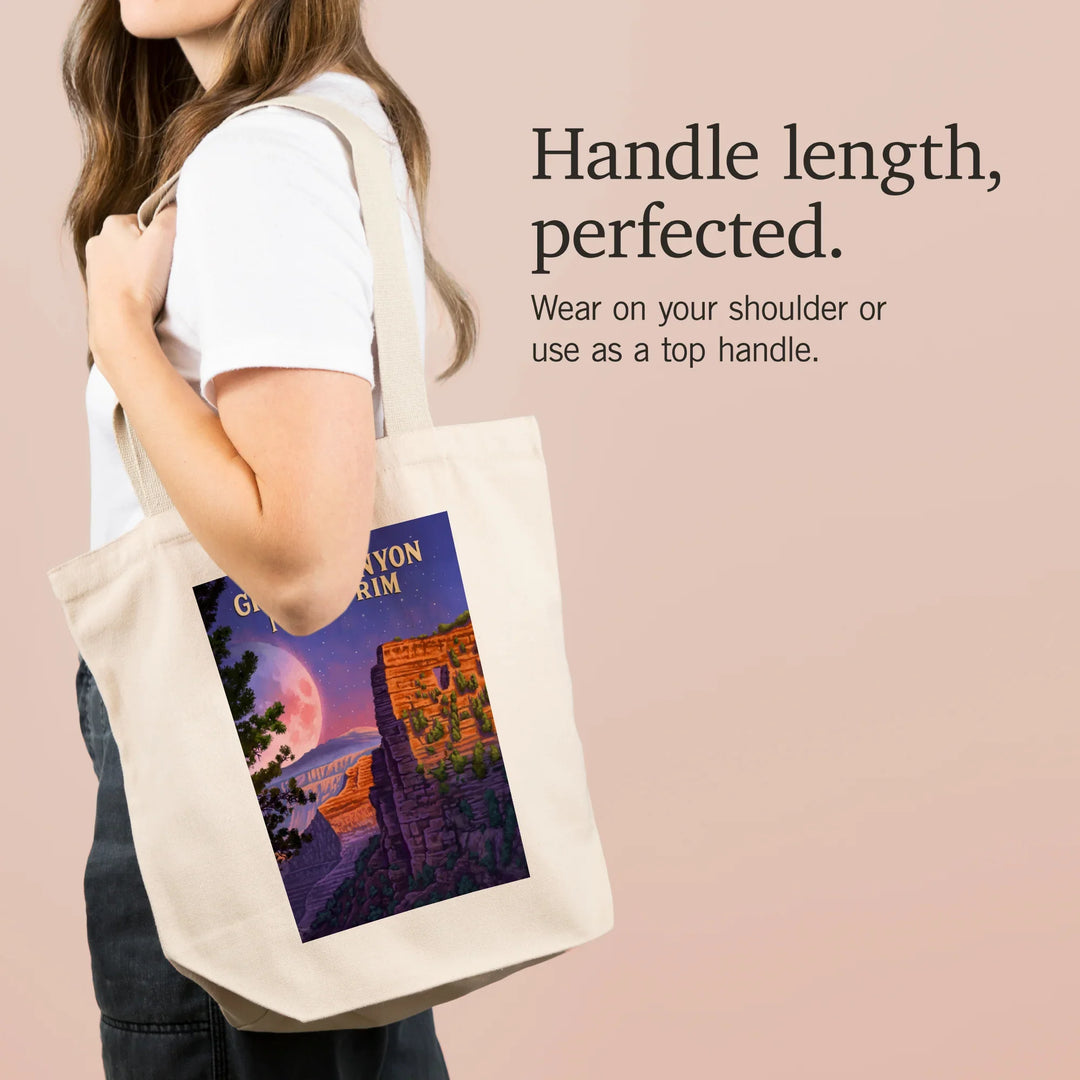 Grand Canyon, North Rim, Oil Painting, Canyon with Supermoon, Tote Bag