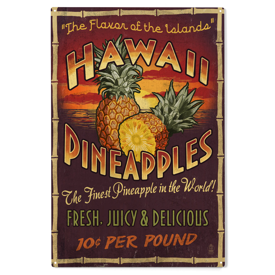Hawaiian Pineapple, Vintage Sign, Wood Sign and Postcards