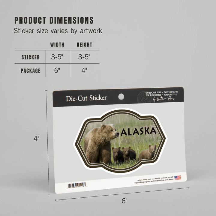 Grizzly Bear and Cubs, Alaska, Contour, Vinyl Sticker