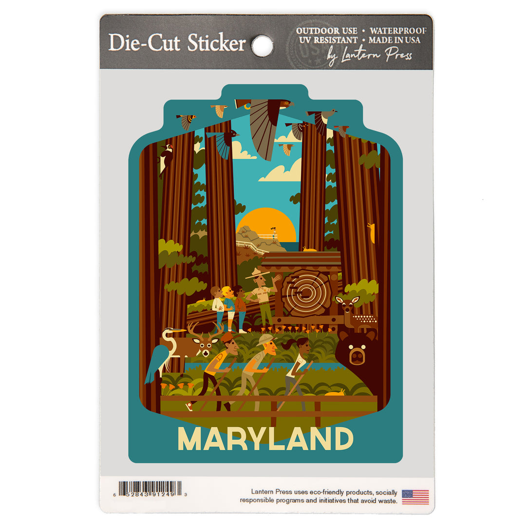 Maryland, Geometric, Forest, Vinyl Sticker