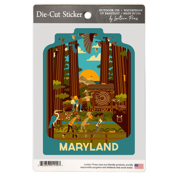 Maryland, Geometric, Forest, Vinyl Sticker