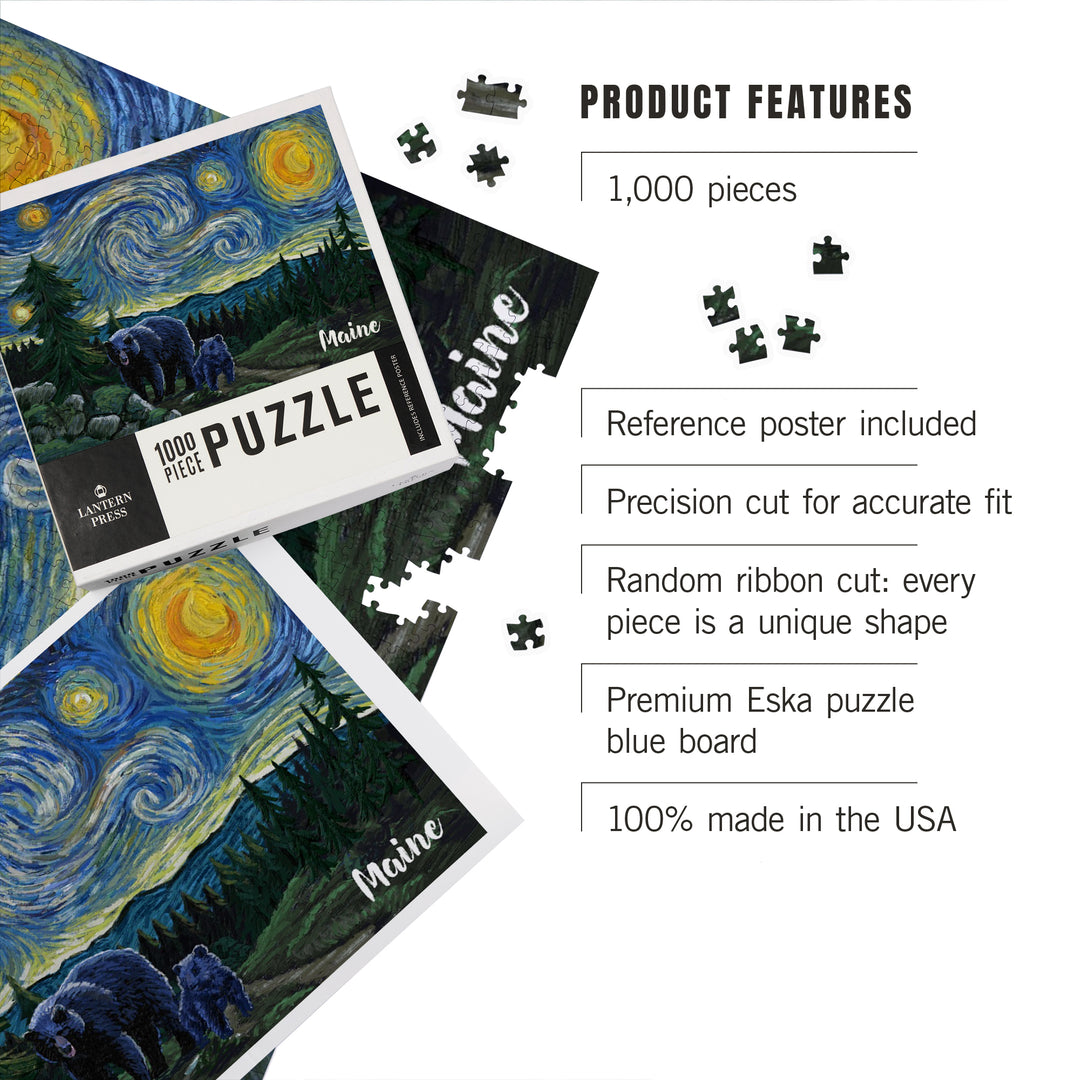 Maine, Starry Night, Bear and Cub, Jigsaw Puzzle