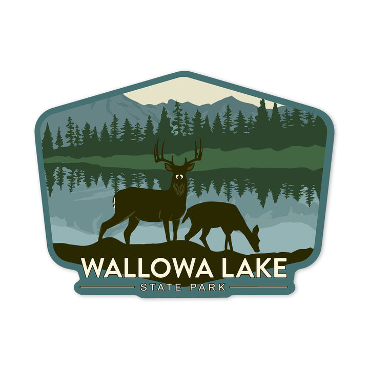 Wallowa Lake State Park, Oregon, Deer Silhouette, Contour, Lantern Press Artwork, Vinyl Sticker