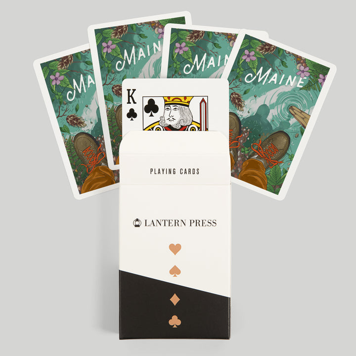 Playing Cards, Maine, Embrace the Elements Hiking, 52 Card Deck with Jokers in Box, Unique Art