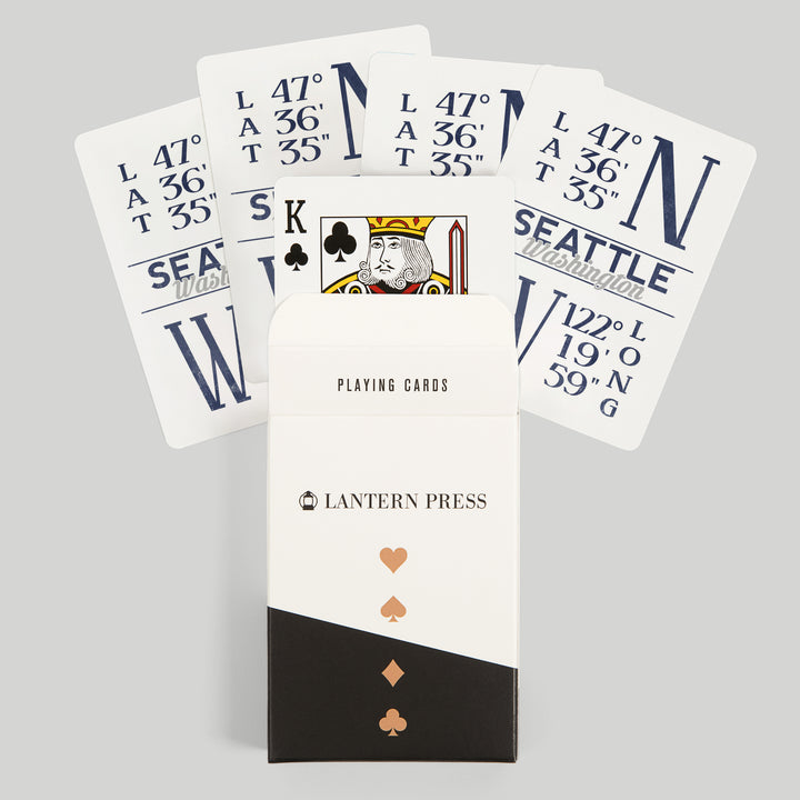Playing Cards, Seattle, Washington, Latitude and Longitude (Blue), 52 Card Deck with Jokers in Box, Unique Art