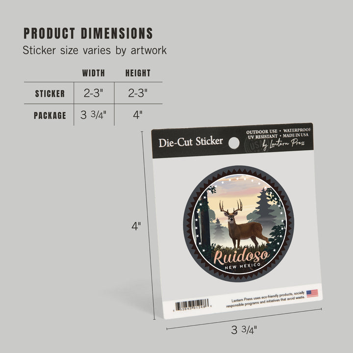 Ruidoso, New Mexico, Deer and Sunrise, Contour, Vinyl Sticker