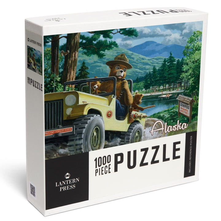 Alaska, Vintage Poster, Smokey Bear, Leaving in SUV, Jigsaw Puzzle