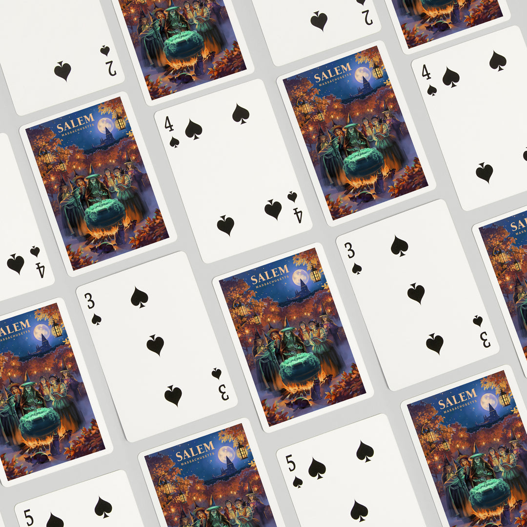 Playing Cards, Salem, Massachusetts, Oil Painting, Witch's, 52 Card Deck with Jokers in Box, Unique Art