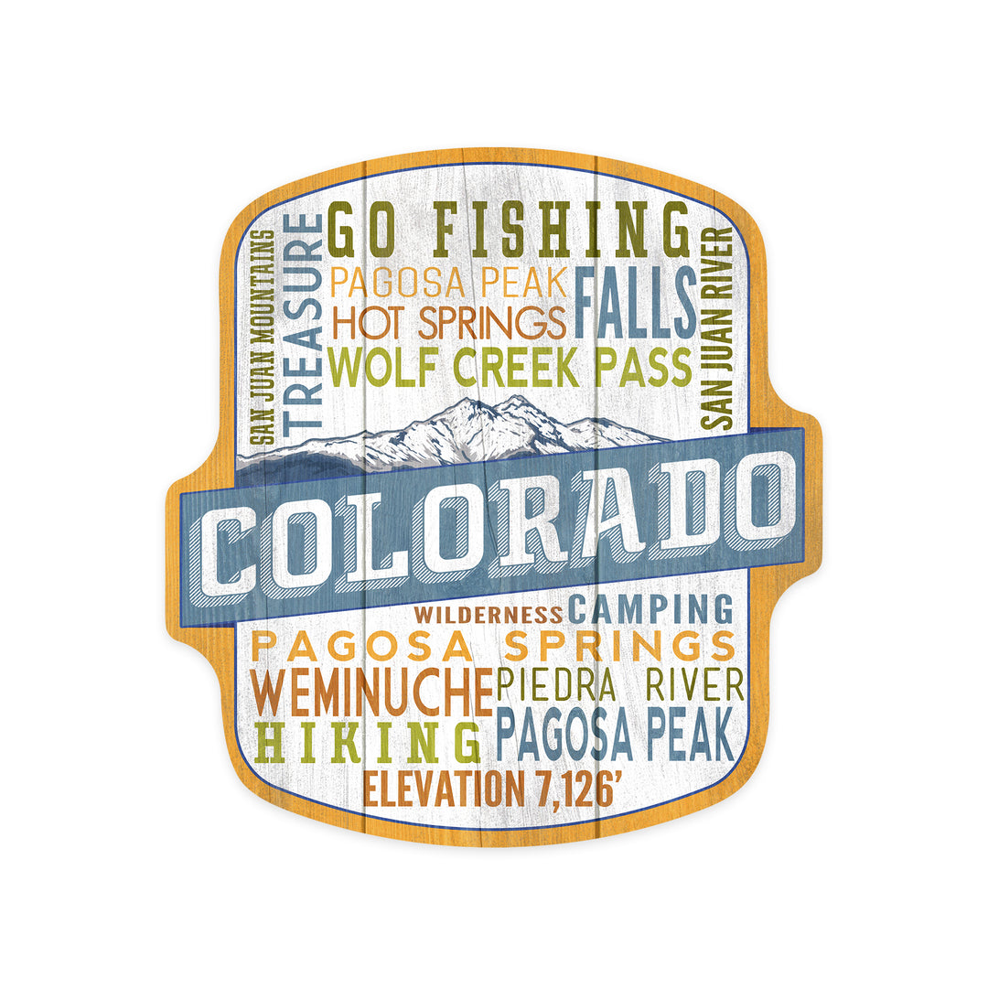 Pagosa Springs, Colorado, Rustic Typography, Contour, Vinyl Sticker