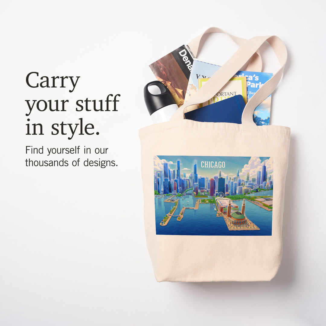Chicago, Illinois, Lithograph City Series, Tote Bag