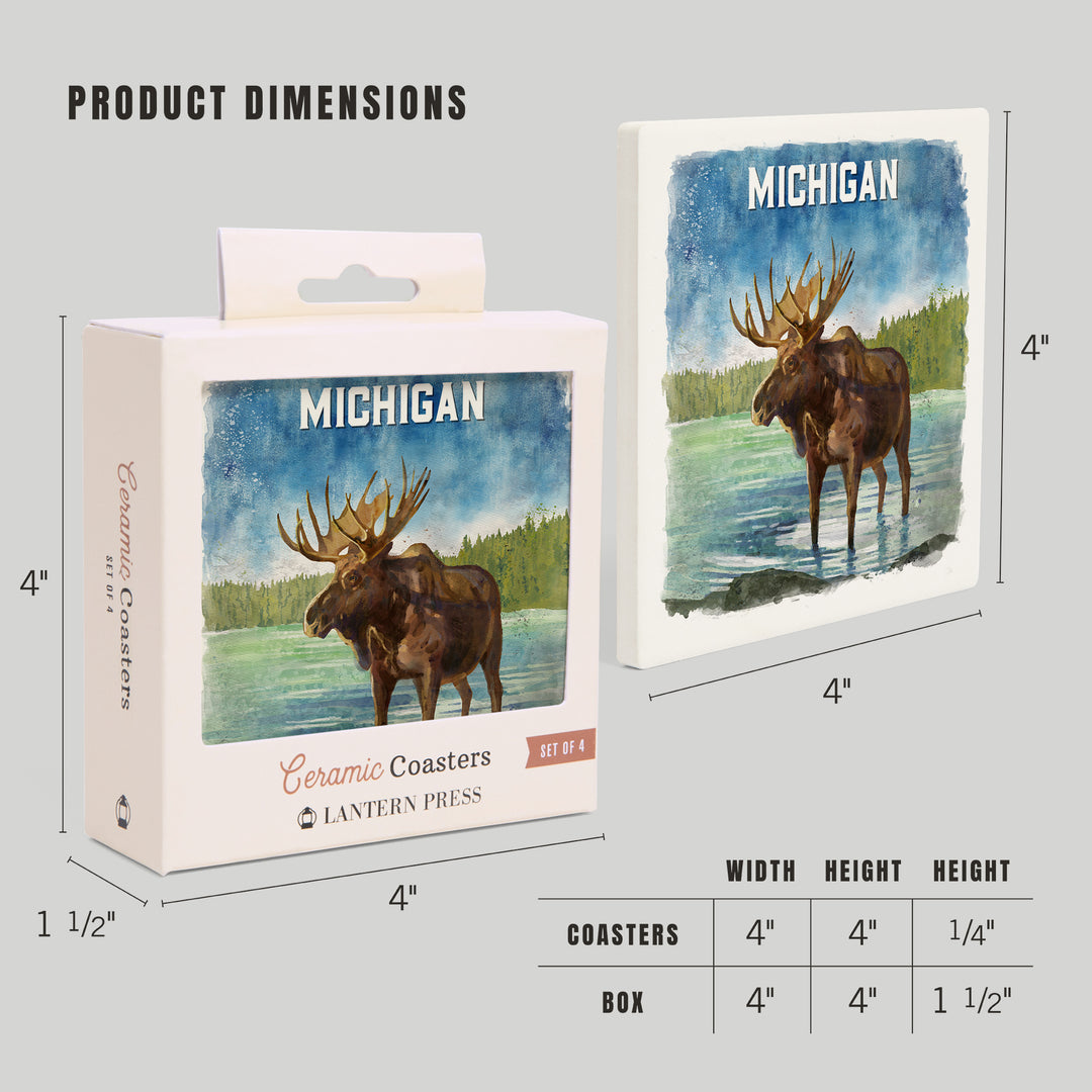 Michigan, Watercolor Study, Moose, Coasters
