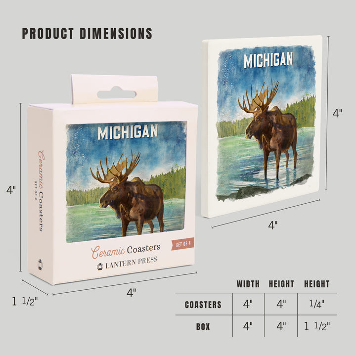Michigan, Watercolor Study, Moose, Coasters
