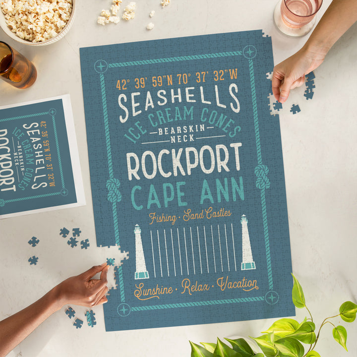 Cape Ann, Massachusetts, Typography, Blue, 1000 Piece Jigsaw Puzzle
