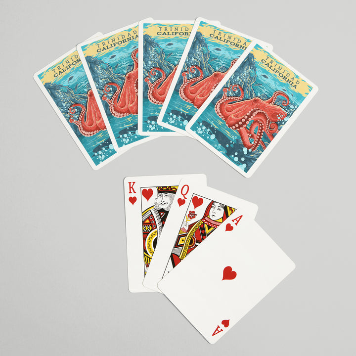 Playing Cards, Trinidad, California, Vintage Print Press, Octopus, 52 Card Deck with Jokers in Box, Unique Art