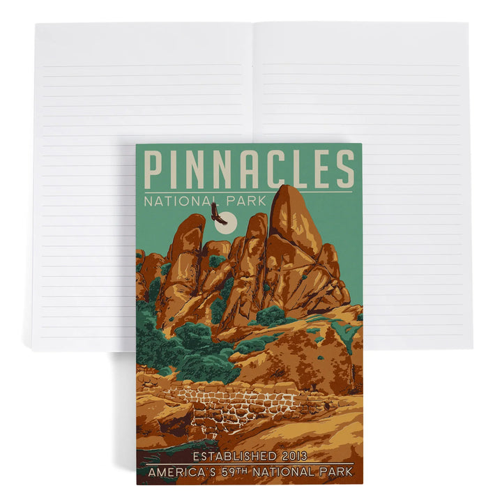 Lined 6x9 Journal, Pinnacles National Park, California, WPA Formations and Condor, Lay Flat, 193 Pages, FSC paper