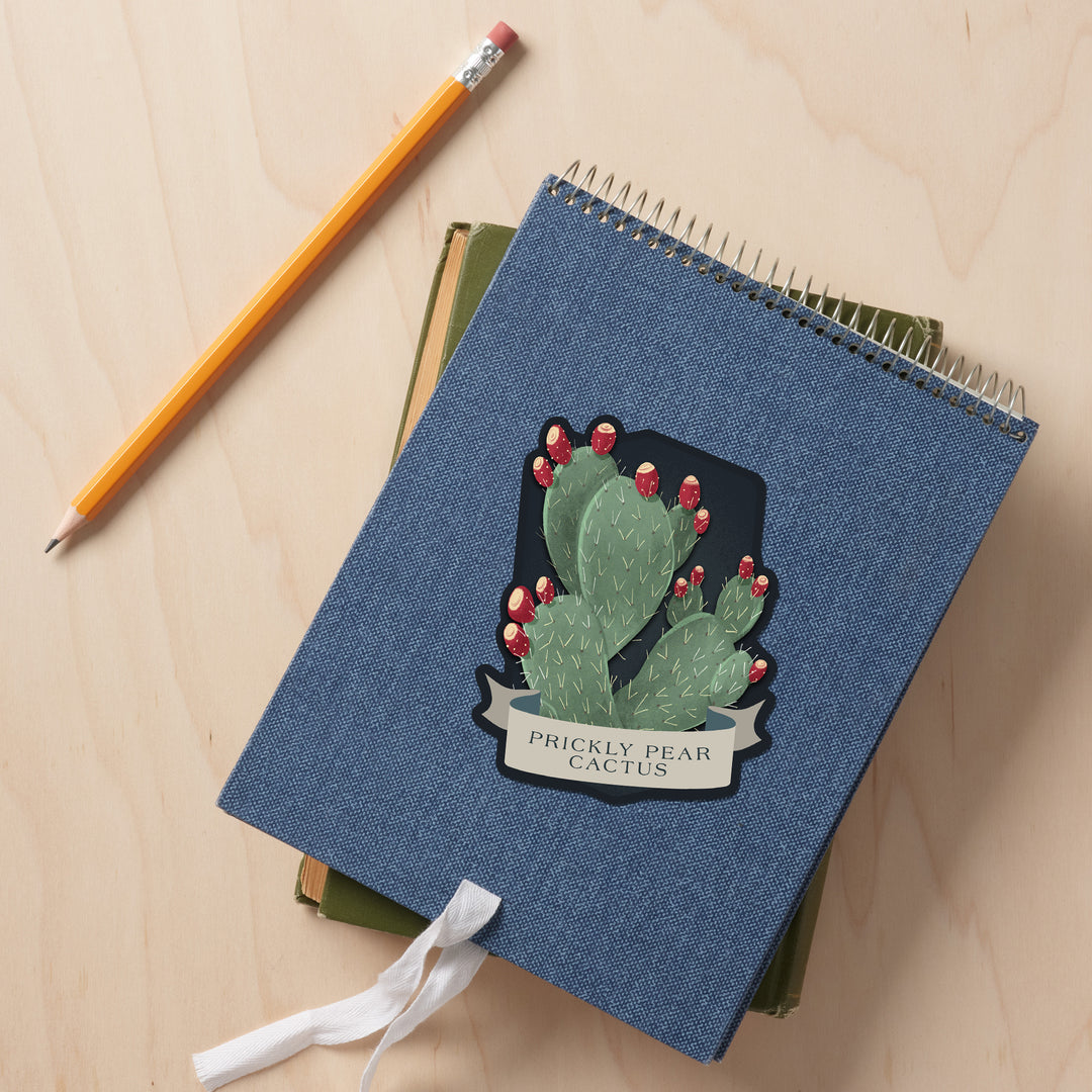 Vintage Flora Noir, Prickly Pear Cactus, Red, Vinyl Sticker