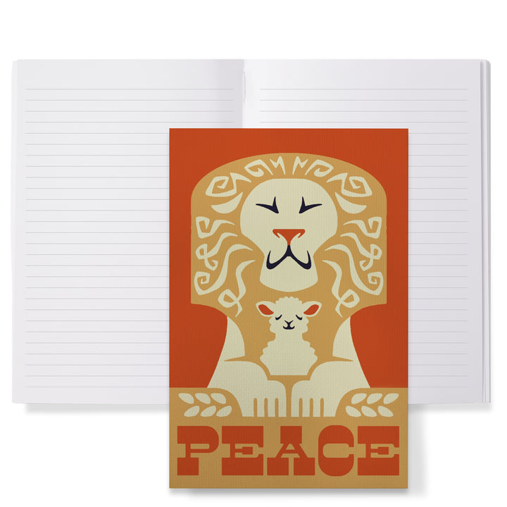 Lined 6x9 Journal, Peace on Earth, Lion, Retro Christmas, Lay Flat, 193 Pages, FSC paper