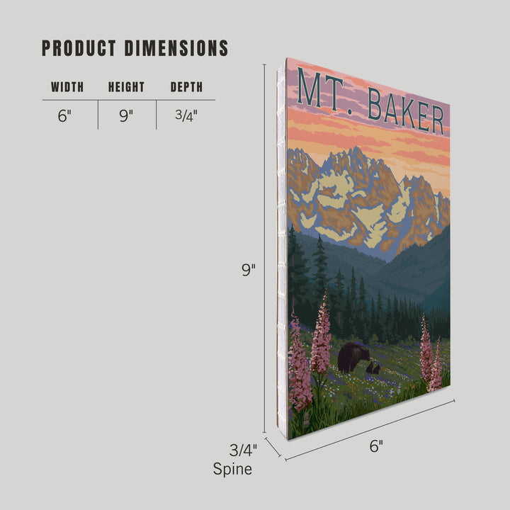 Lined 6x9 Journal, Mt. Baker, Washington, Bear and Spring Flowers, Lay Flat, 193 Pages, FSC paper