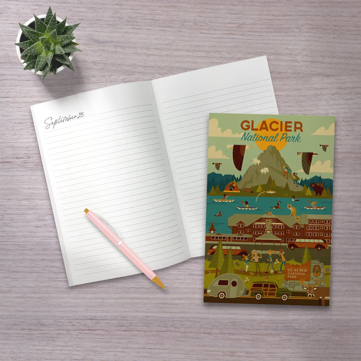 Lined 6x9 Journal, Glacier National Park, Montana, Geometric National Park Series, Lay Flat, 193 Pages, FSC paper
