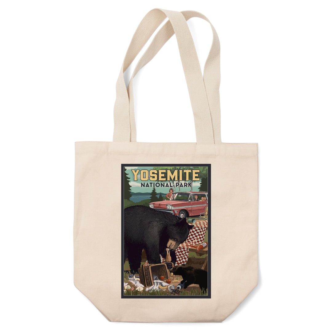 Yosemite National Park, California, Bear and Picnic Scene, Tote Bag