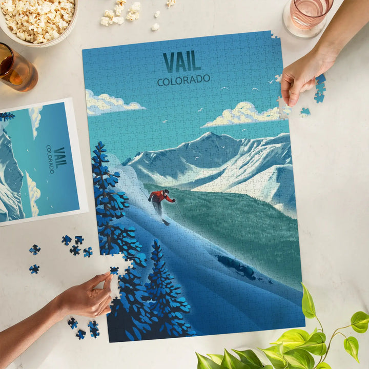 Vail, Colorado, Lithograph, Downhill Skier, Jigsaw Puzzle