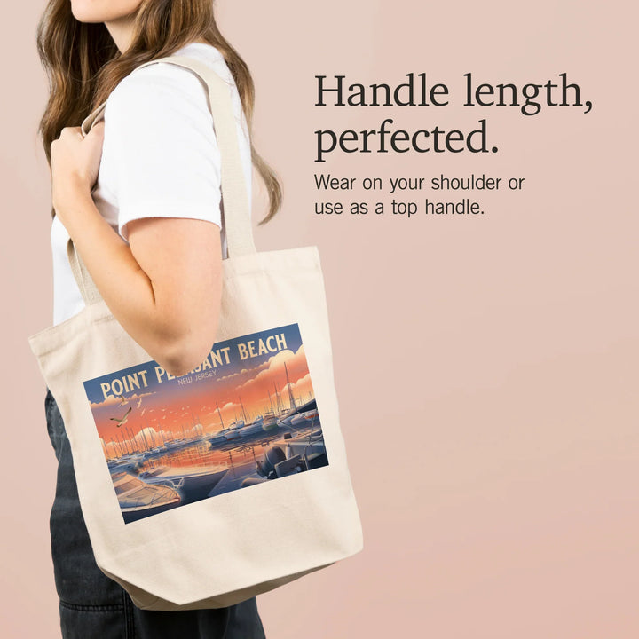 Point Pleasant Beach, New Jersey, Lithograph, Home Sweet Harbor, Boats in Marina, Tote Bag