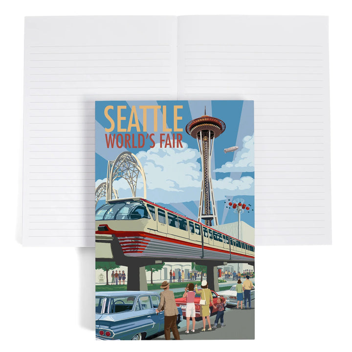 Lined 6x9 Journal, Seattle, Washington, Space Needle Opening Day Scene, Lay Flat, 193 Pages, FSC paper