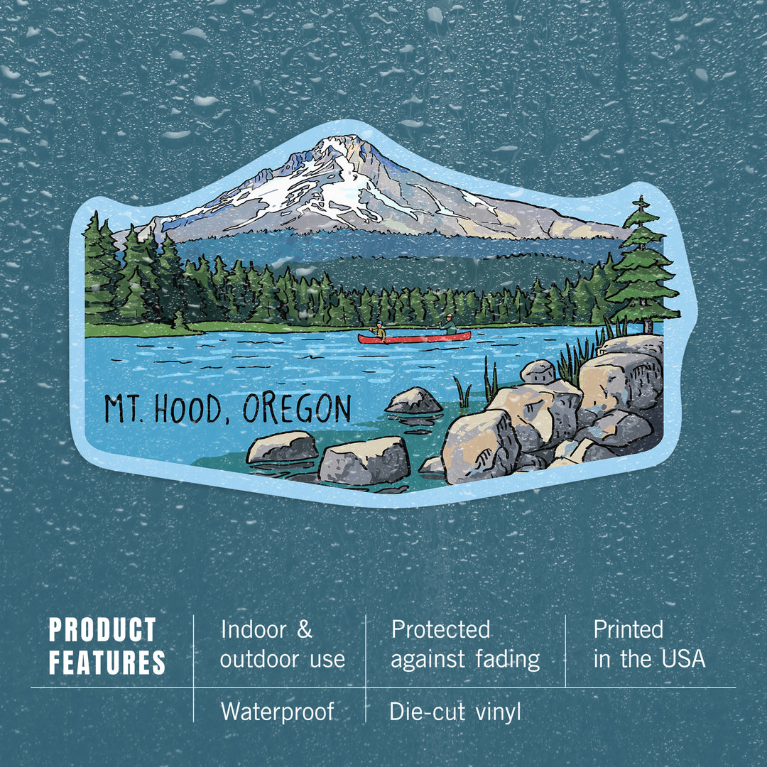 Mount Hood, Oregon, River & Mountain, Line Drawing, Contour, Lantern Press Artwork, Vinyl Sticker