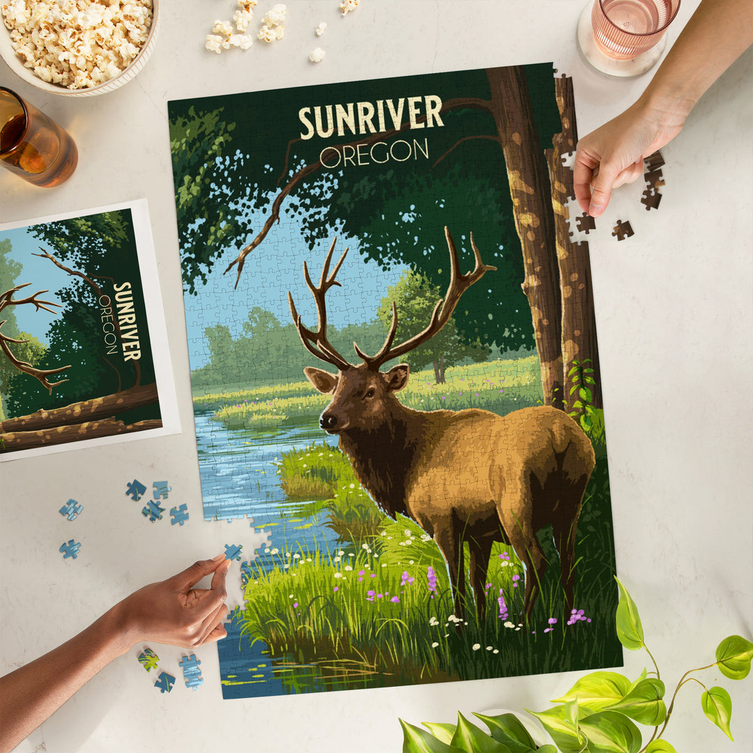Sunriver, Oregon, Painterly, Roosevelt Elk, Jigsaw Puzzle