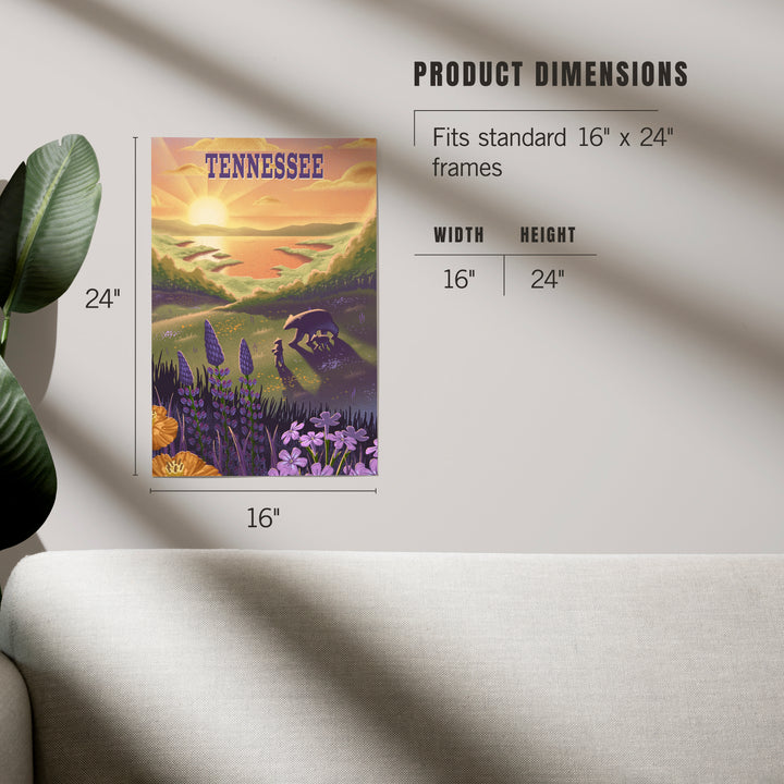 Tennessee, Lithograph, Bear and Spring Flowers, Lake, Art & Giclee Prints