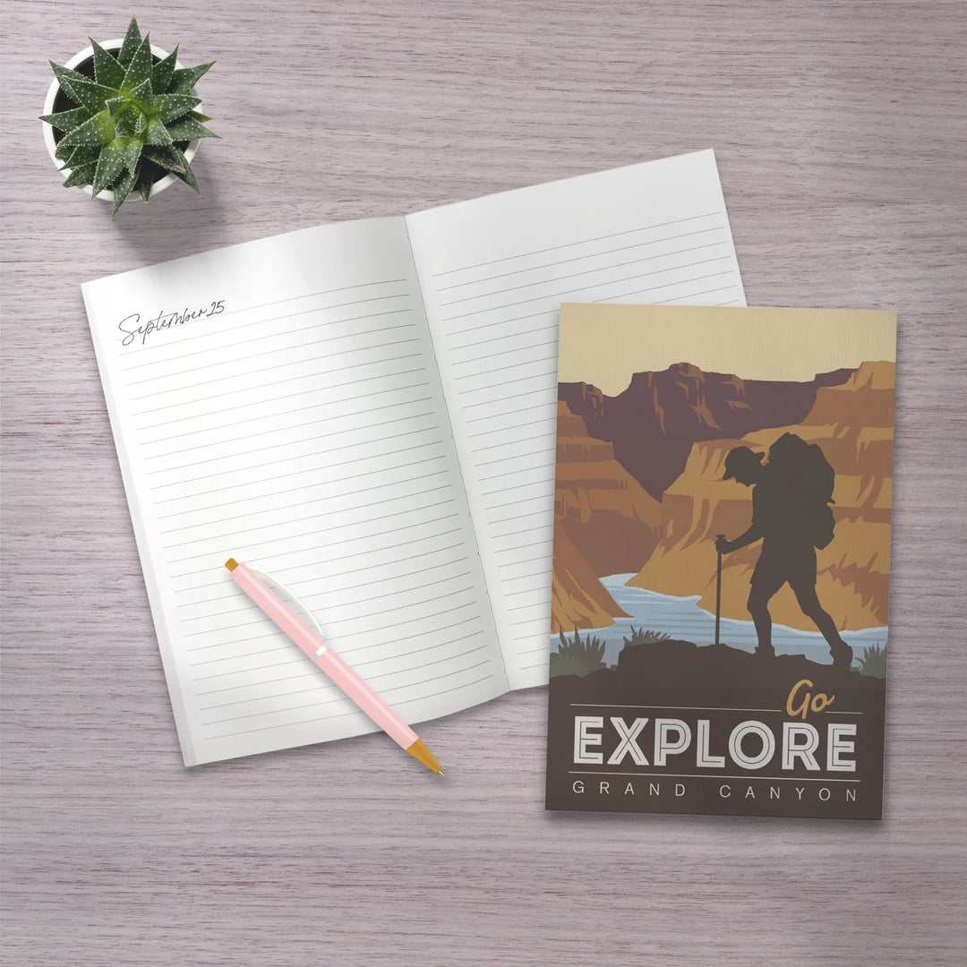 Lined 6x9 Journal, Grand Canyon National Park, Arizona, Go Explore, Backpacker, Vector Style, Lay Flat, 193 Pages, FSC paper