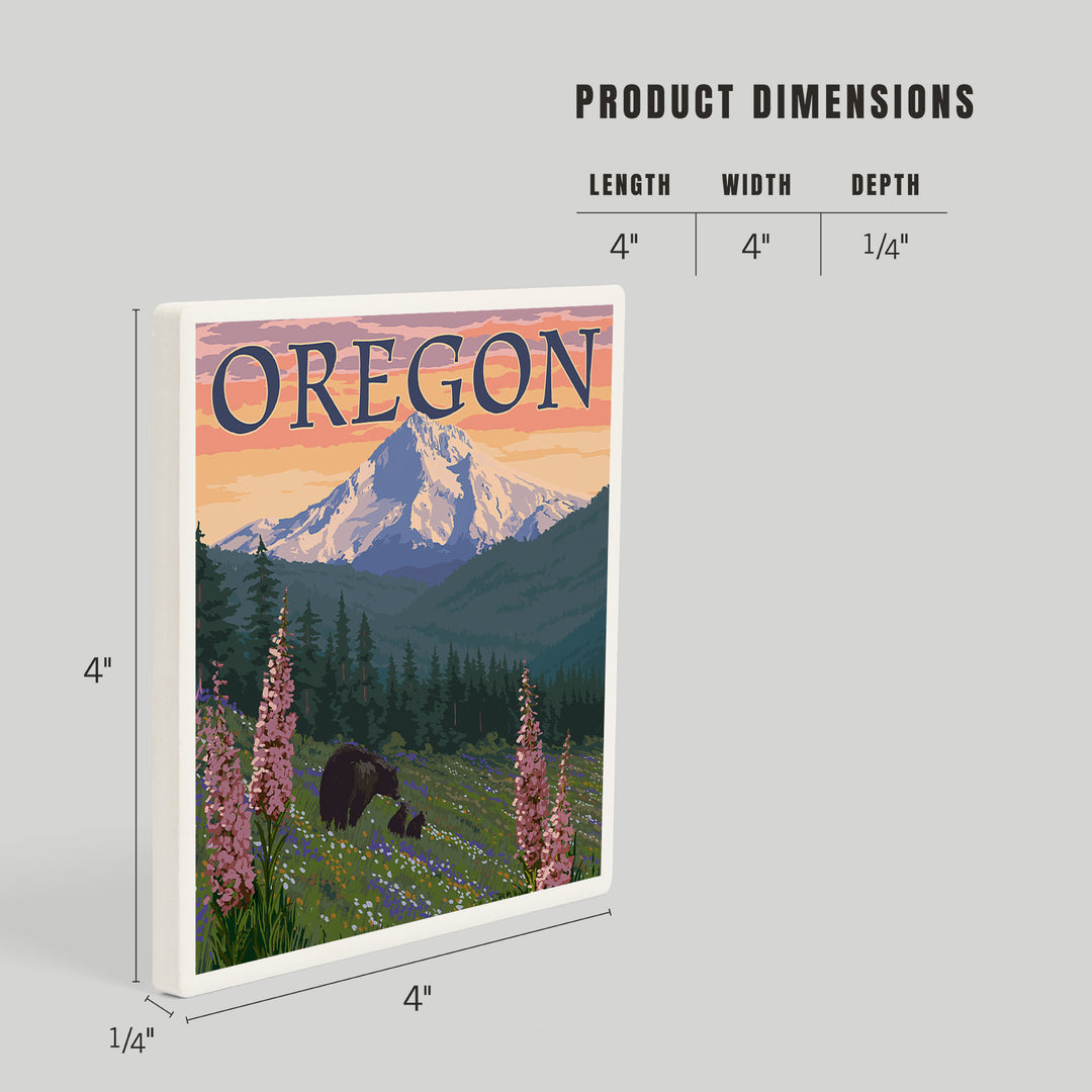 Mount Hood, Oregon, Bear Family and Spring Flowers, Coasters