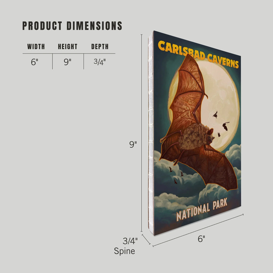 Lined 6x9 Journal, Carlsbad Caverns National Park, Bats and Full Moon, Lay Flat, 193 Pages, FSC paper