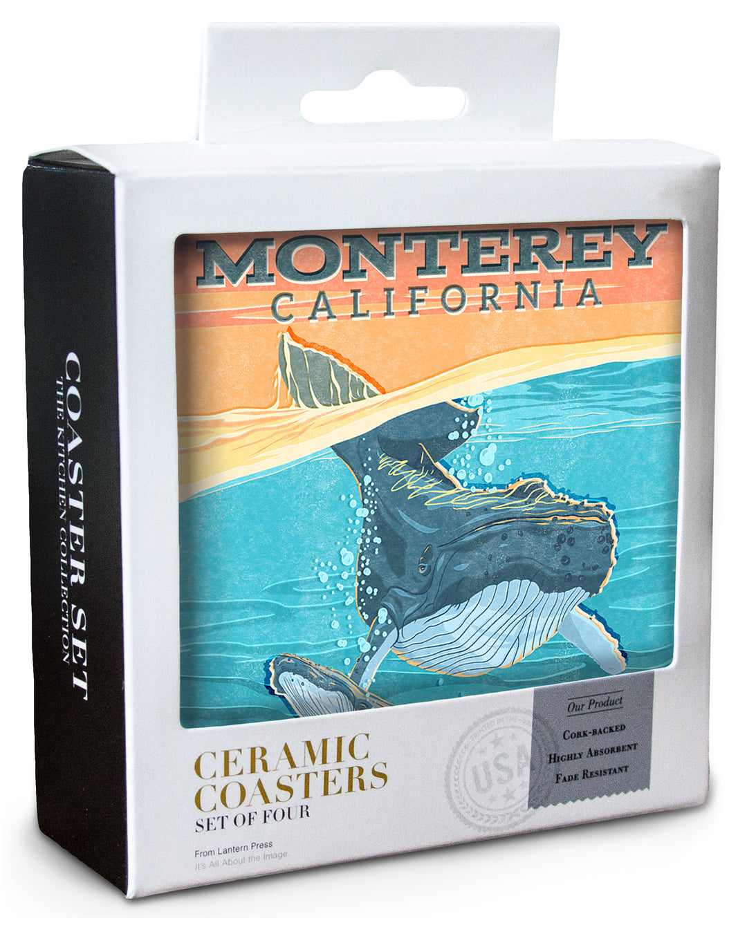 Monterey, California, Vintage Press, Humpback Whale, Coaster Set
