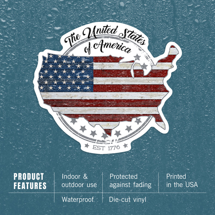 USA, Rustic Flag, Continental US, Contour, Vinyl Sticker