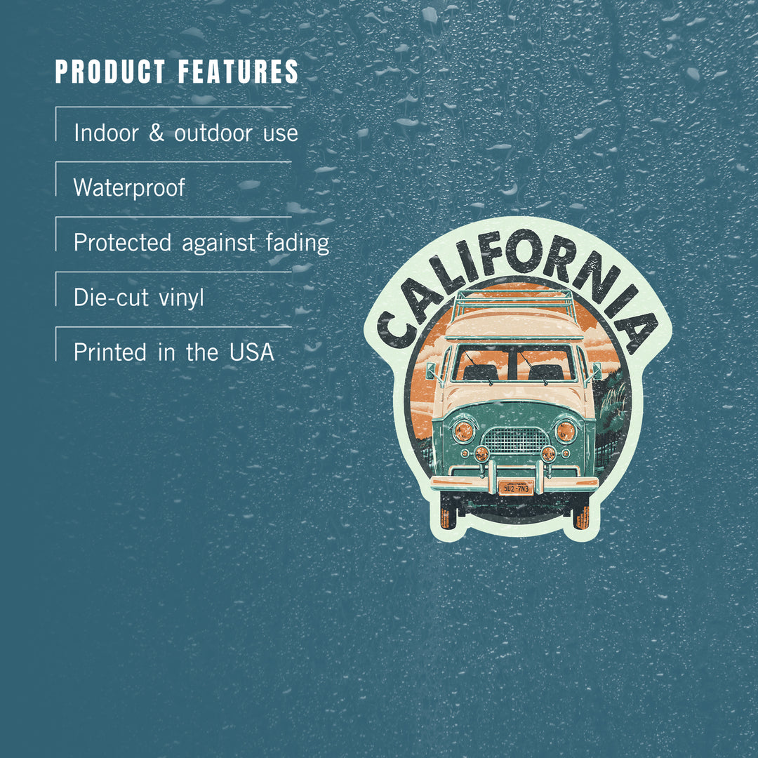 California, Letterpress, Camper Van, Contour, Vinyl Sticker