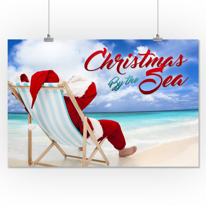 Christmas by the Sea, Santa on the Beach, Sentiment, Art & Giclee Prints - Lantern Press