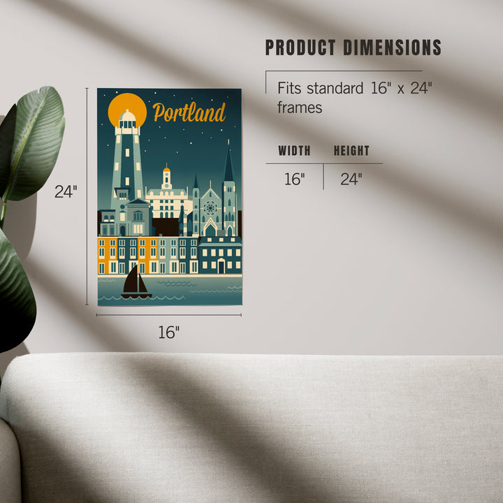 Portland, Maine, Retro Skyline, Art & Giclee Prints