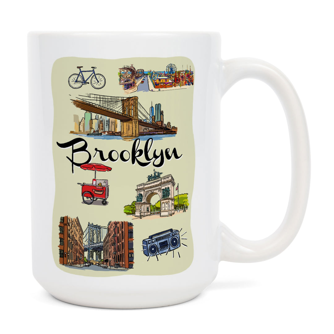 Brooklyn, New York, Landmarks & Icons, Lantern Press Artwork, Ceramic Mug