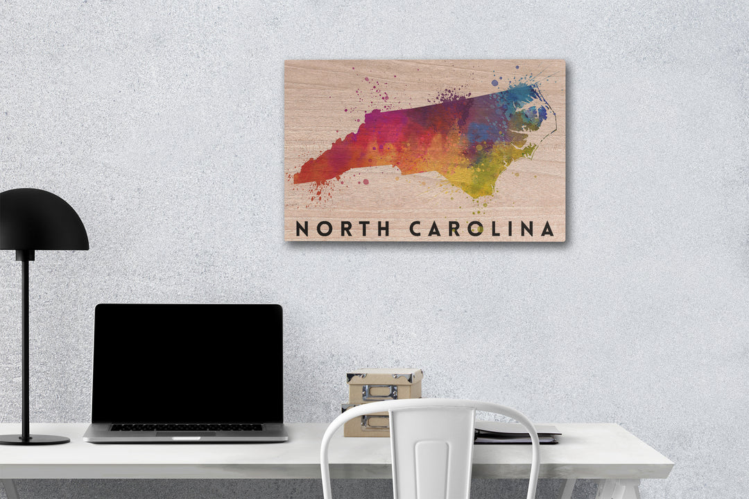 North Carolina, State Abstract Watercolor, Lantern Press Artwork, Wood Signs and Postcards